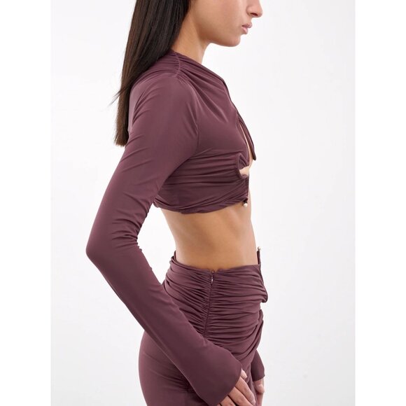 Christopher Esber Venus Long Sleeve Crop Top in Mahogany 2 New Womens Blouse - Picture 15 of 16